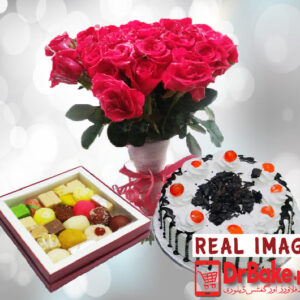 Mix Mithai With 2lb Cake & 24 Roses