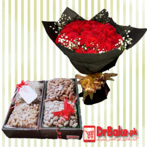 Upsize Deal of 50 Roses & 1 kg Dry Fruit Tray-Limited Cities