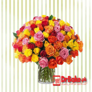 60 Fresh Multicolor Roses in Vase