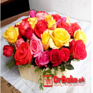 36 Red Fresh Multi Color Roses in Basket