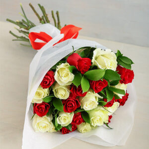 18 Stems of Mix Imported White & Red Fresh Roses